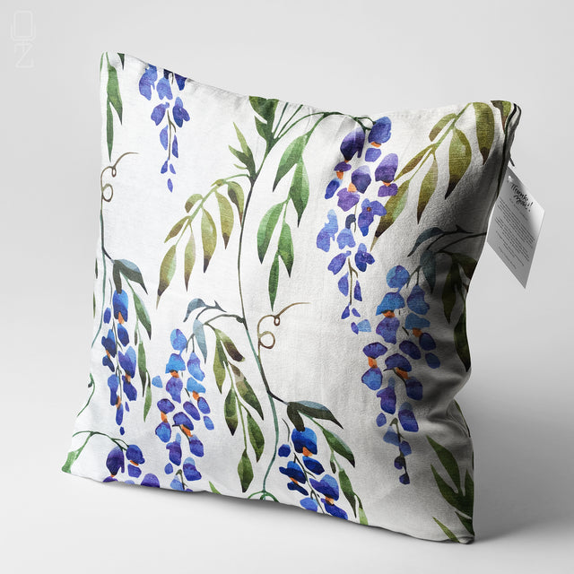 Blue Wisteria Patterned Decorative Cushion Cover