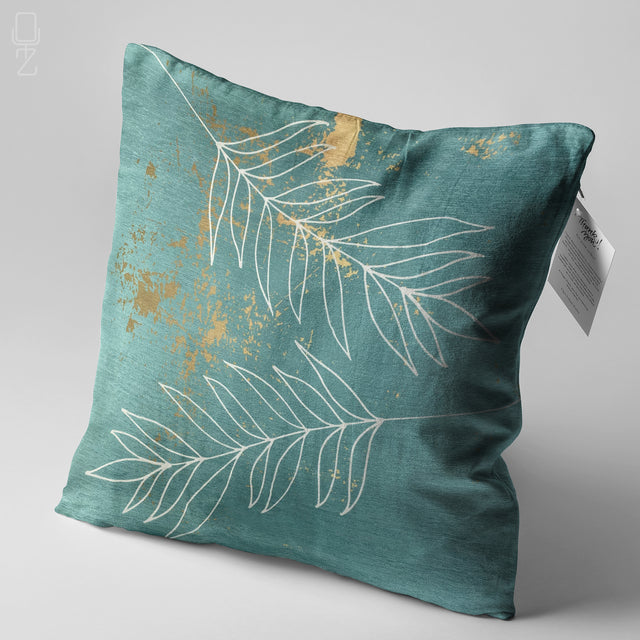 Tropical White Leaves on the Green Cushion Cover