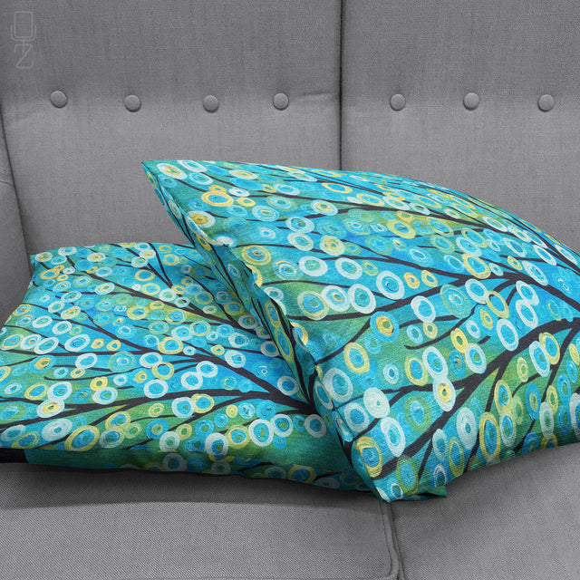 Blue Abstract Tree Painting Pillow Cover