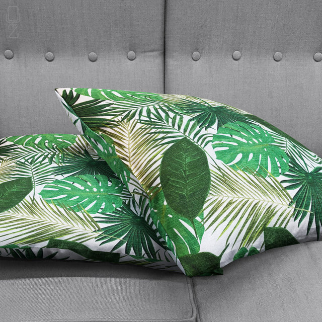 Green Tropical Palm Leaves Cushion Cover