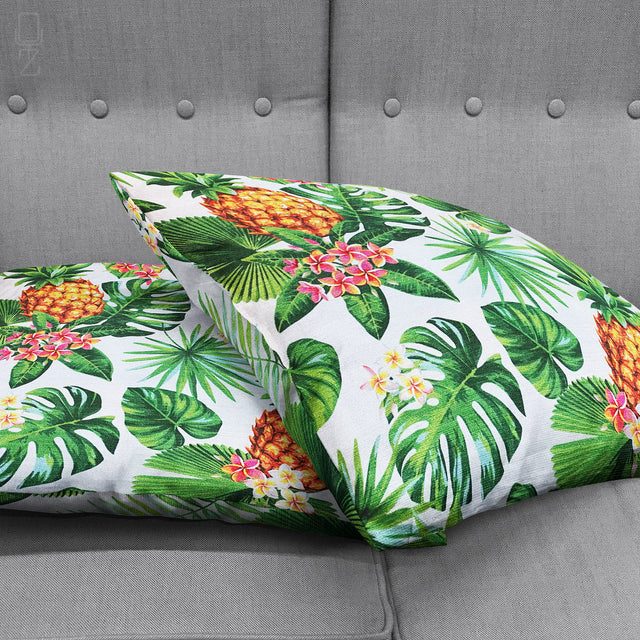 Cushion Cover with Tropical Leaves & Pineapple
