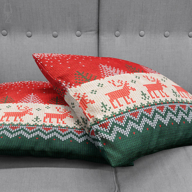 Deer Cushion Cover with Red, Green & White
