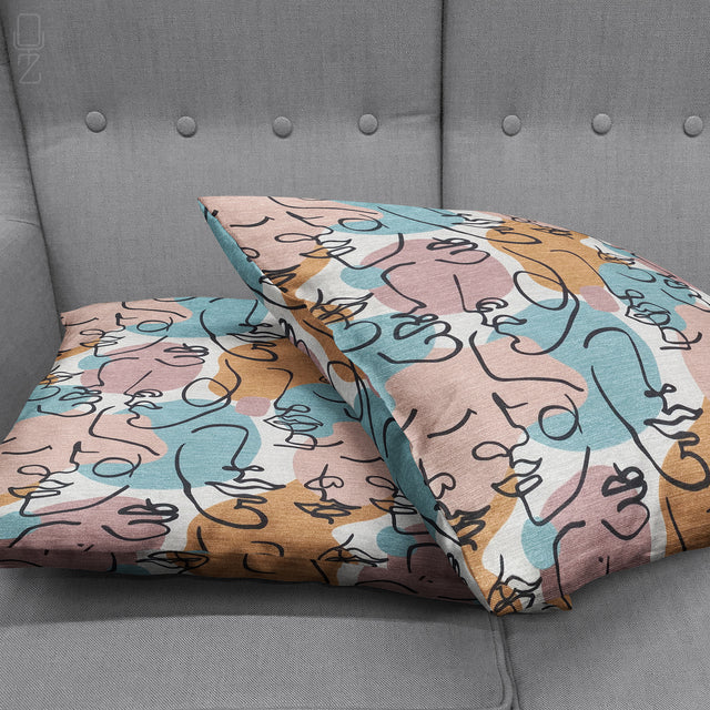 Abstract Faces Blue & Orange Cushion Cover