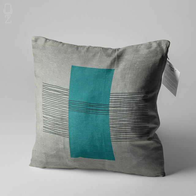 Green Rectangle & Striped Grey Pillow Cover