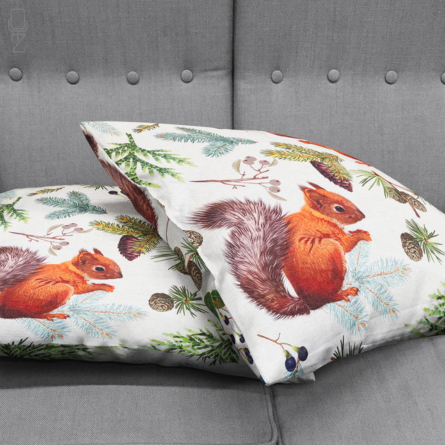 Cute Squirrels Pillow Cover with Orange & Green