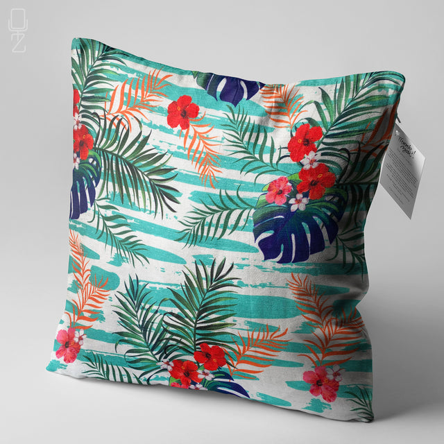Flowers & Leaves with Green Cushion Cover