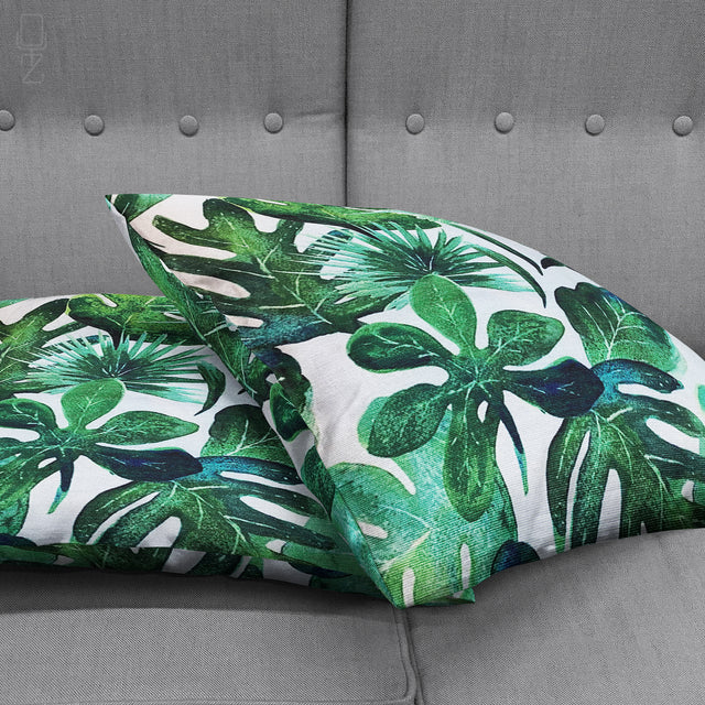 Cushion Cover with Tropical Green Leaves