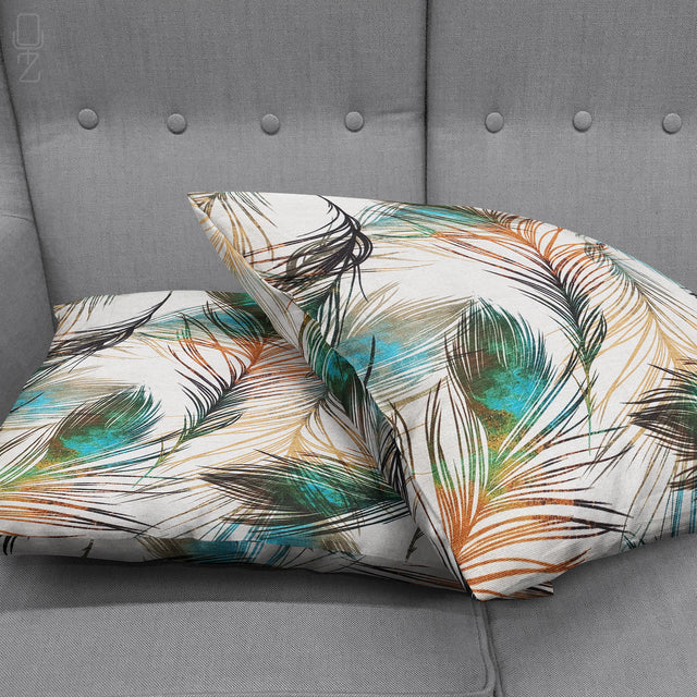 Decorative Cushion Cover with Peacock Feathers