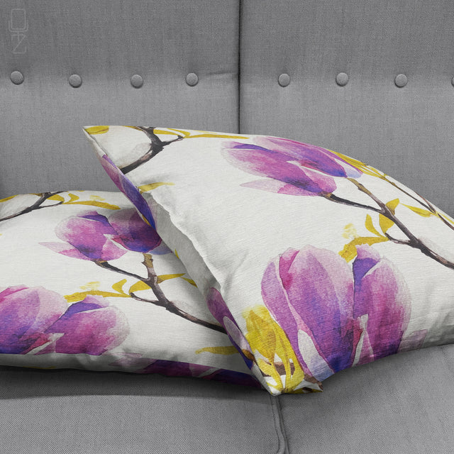 Cushion Cover with Purple Magnolia Pattern