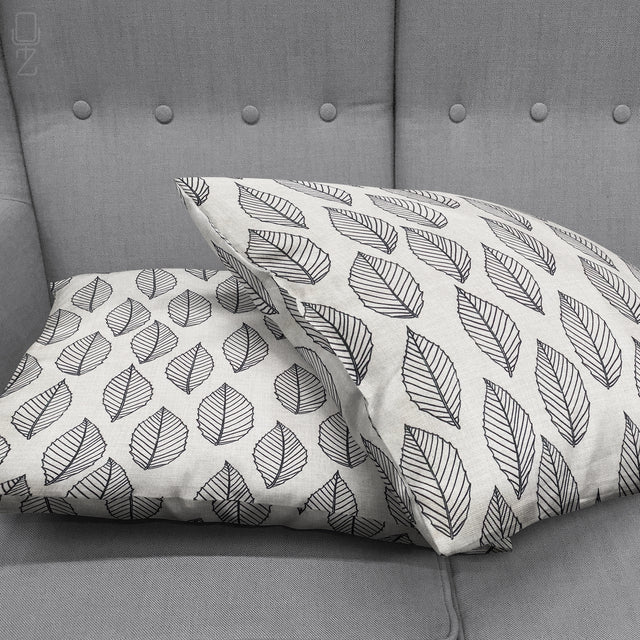 Decorative Pillow Cover with Black Line Leaves