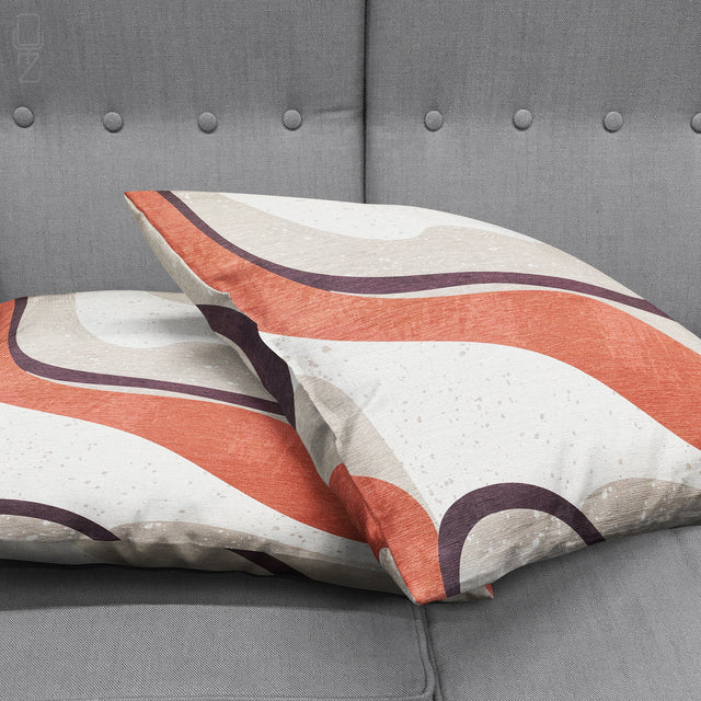 Orange & Ivory Abstract Line Cushion Cover