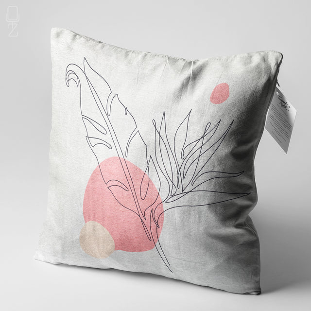White Cushion Cover with Abstract Leaf Design