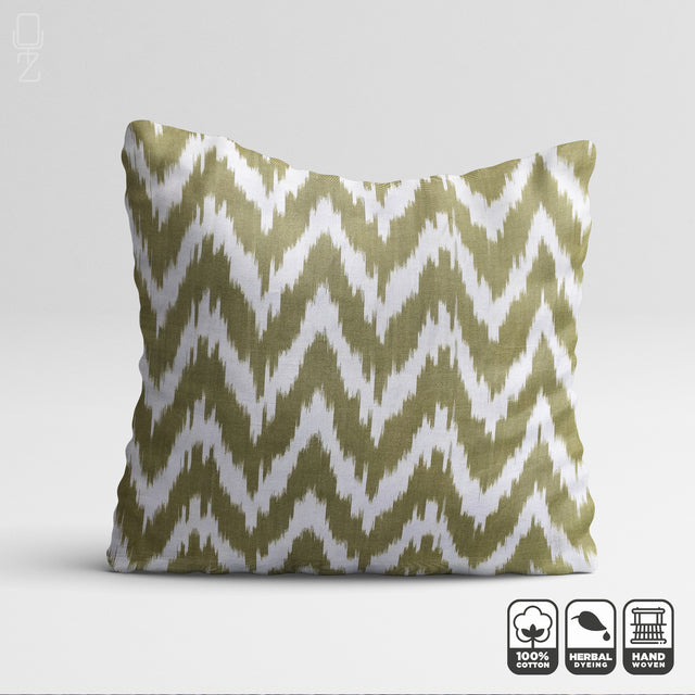 Olive Green Zig Zag Handwoven Cushion Cover