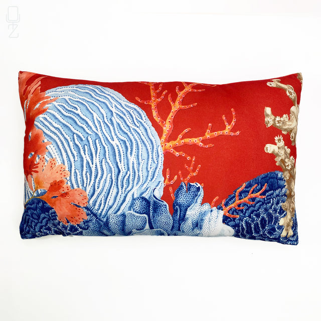 Red Cushion Cover with Blue Coral Reef