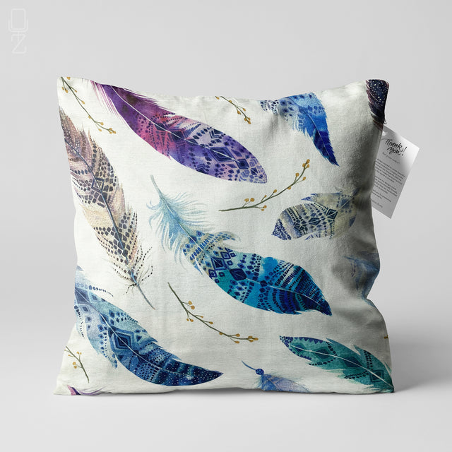 Cushion Cover with Blue & Purple Feather Design