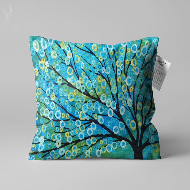 Blue Abstract Tree Painting Pillow Cover