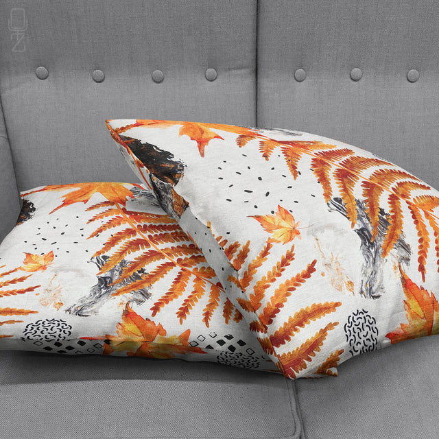 Cushion Cover with Orange & Black Dry Leaves