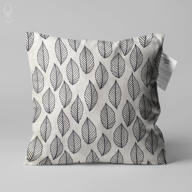 Decorative Pillow Cover with Black Line Leaves