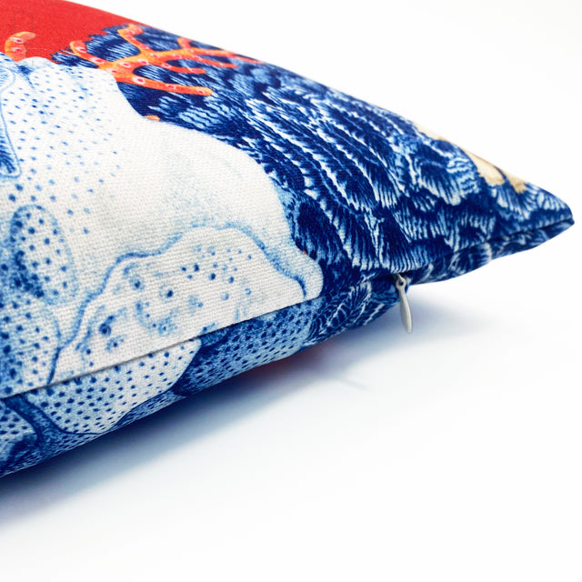Red Cushion Cover with Blue Coral Reef