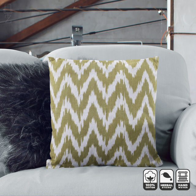Olive Green Zig Zag Handwoven Cushion Cover