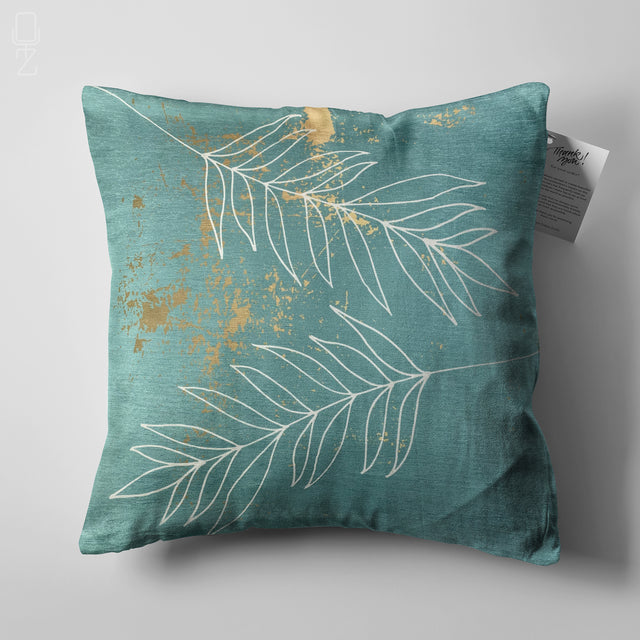 Tropical White Leaves on the Green Cushion Cover