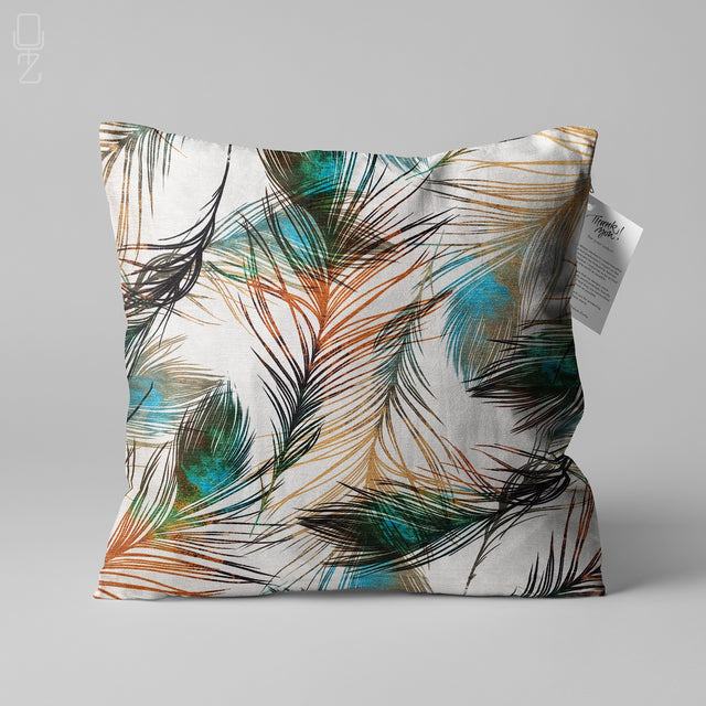 Decorative Cushion Cover with Peacock Feathers