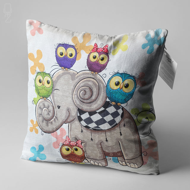 Little Owls & Elephant Cushion Cover