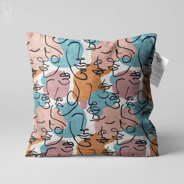 Abstract Faces Blue & Orange Cushion Cover