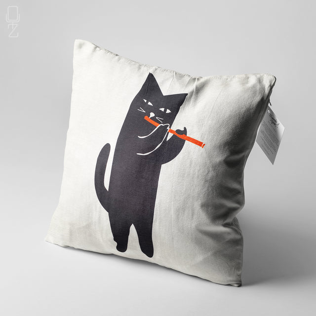 Musician Black Cat Theme Cushion Cover