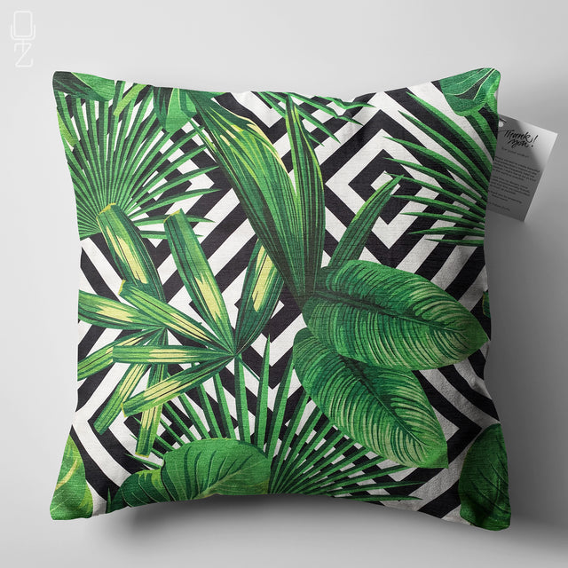 Green Tropical Palm Leaves Cushion Cover