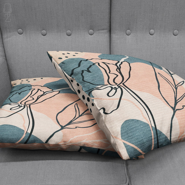 Grey and Pink Abstract Leaf Cushion Cover