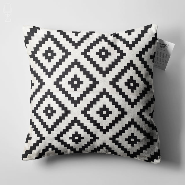 Aztec Theme Black & White Cushion Cover