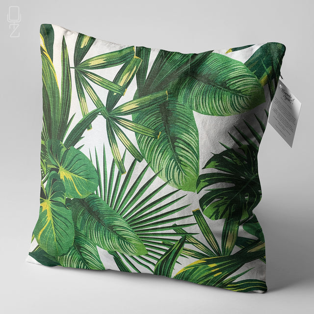 Tropical Green Palm Leaves Cushion Cover