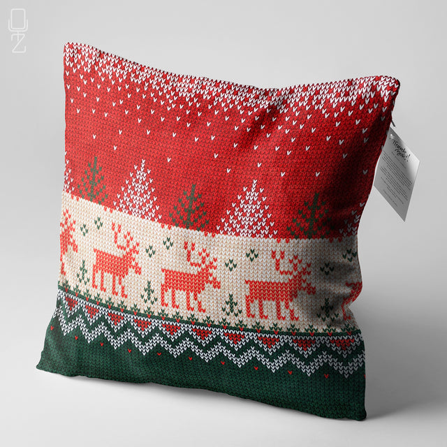 Deer Cushion Cover with Red, Green & White