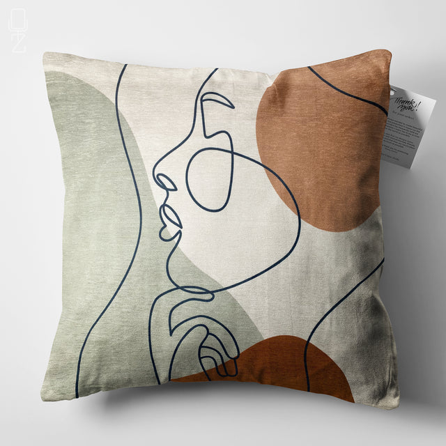 Brown & Green Abstract Face Pillow Cover