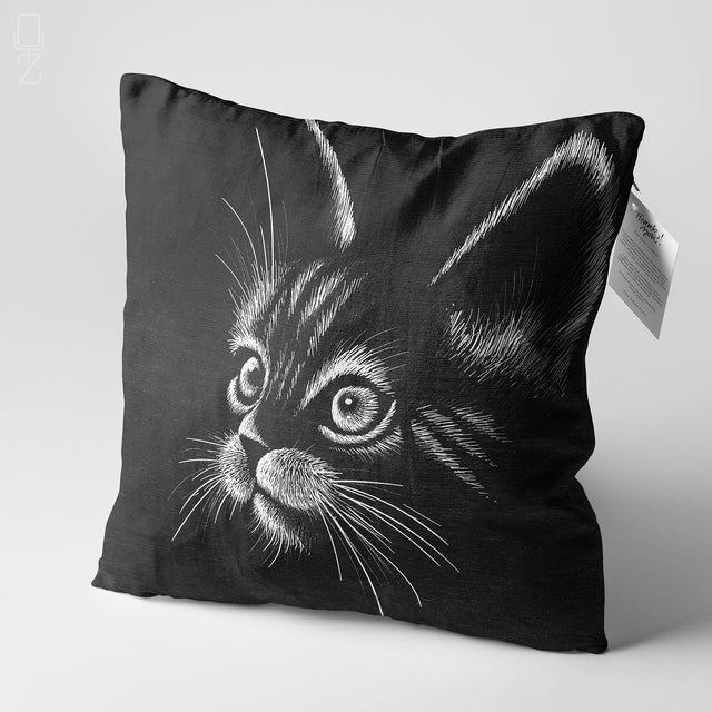 Black Cushion Cover with White Cat Silhouette