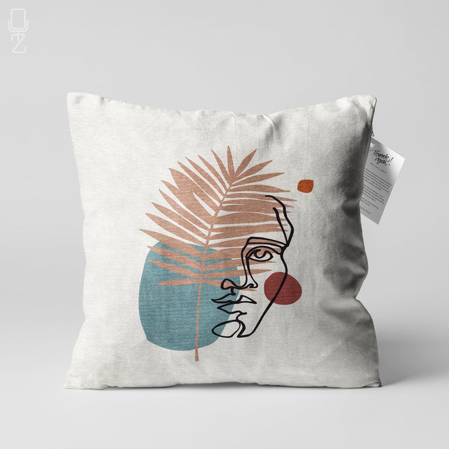 Pillow Cover with Abstract Face Statue Pattern