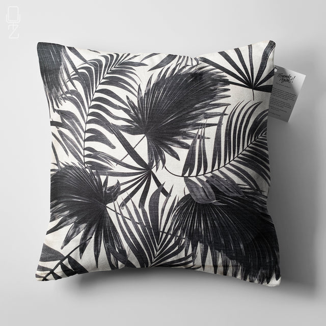 Tropical Black & White Leaves Cushion Cover