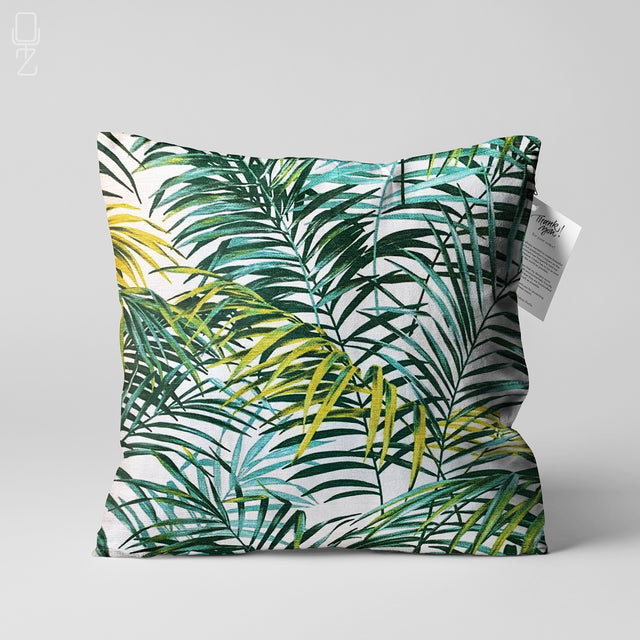 Green Tropical Palm Leaves Cushion Cover