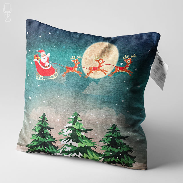 Santa Claus & Reindeers Xmas Pillow Cover