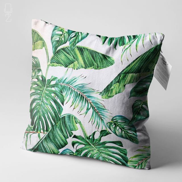 Green Tropical Leaves Pillow Cover