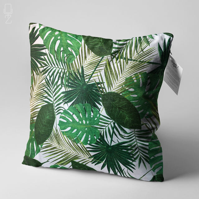 Green Tropical Palm Leaves Cushion Cover