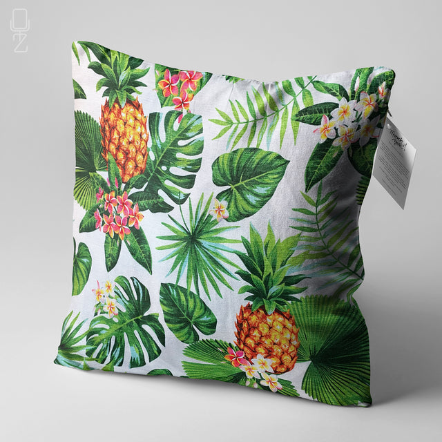 Cushion Cover with Tropical Leaves & Pineapple