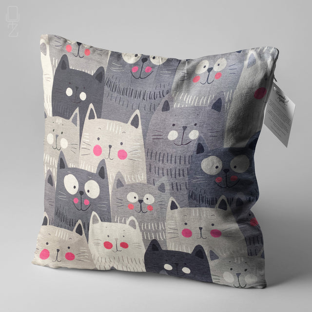 Cute Grey Cats Pillow Covers with Pink Cheeks
