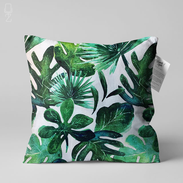 Cushion Cover with Tropical Green Leaves