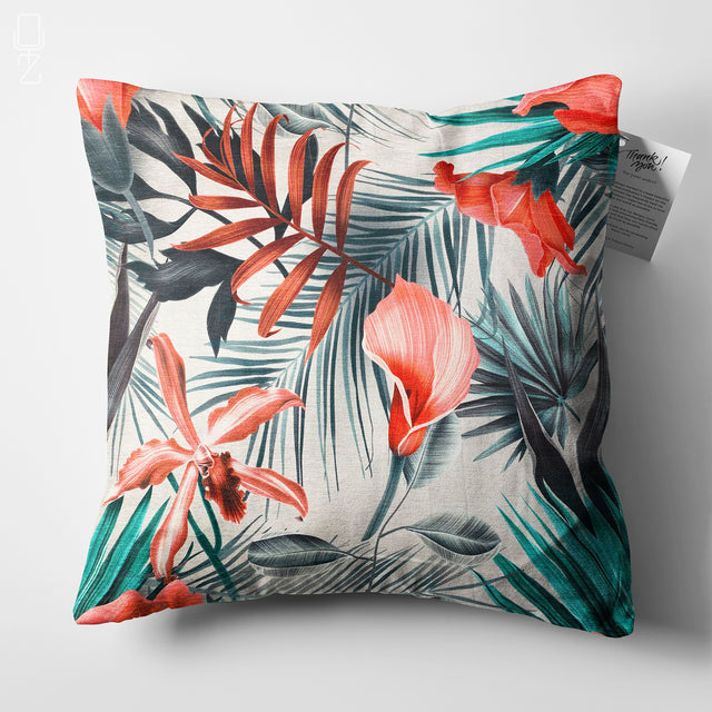Pillow Cover with Pink and Green Floral Pattern