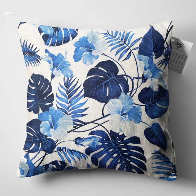Blue Leaves Tropical Design Cushion Cover