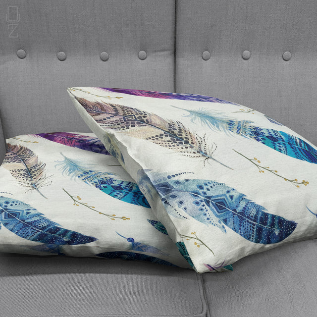 Cushion Cover with Blue & Purple Feather Design