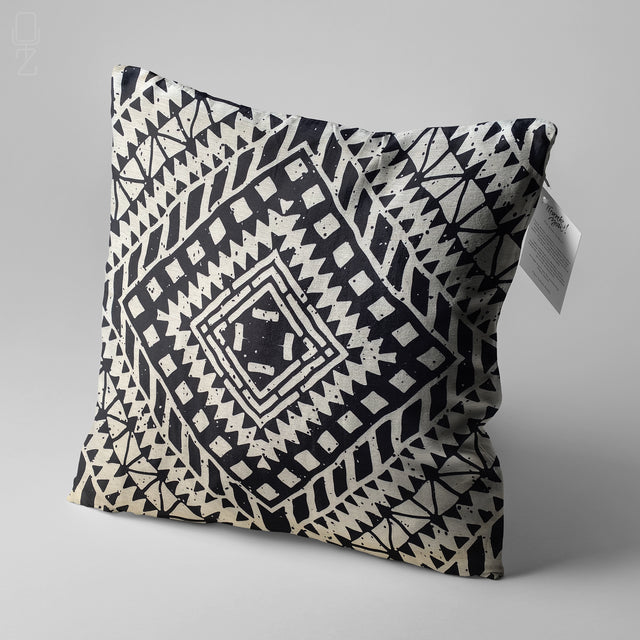 Ethnic Black & Ivory Geometric Cushion Cover