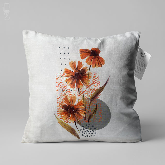 Orange Floral Pattern Cushion Cover